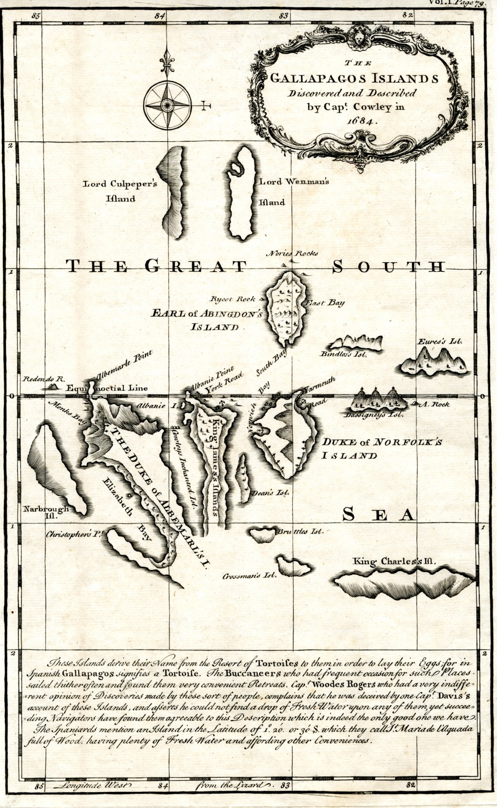 Antique 1744 Bowen map of the Galapagos Islands.
